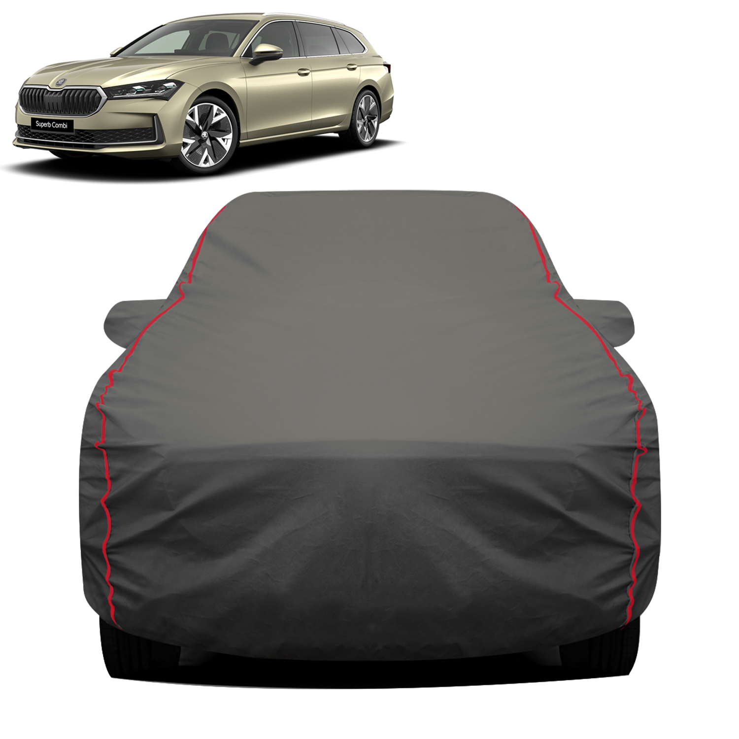 Carzex 2X2 Heavy Duty Red Border Car Body Cover for Skoda Superb
